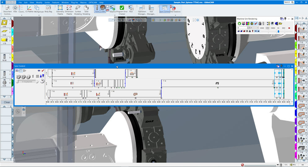 GibbsCAM Sync Manager visualizando fluxos e processos de usinagem